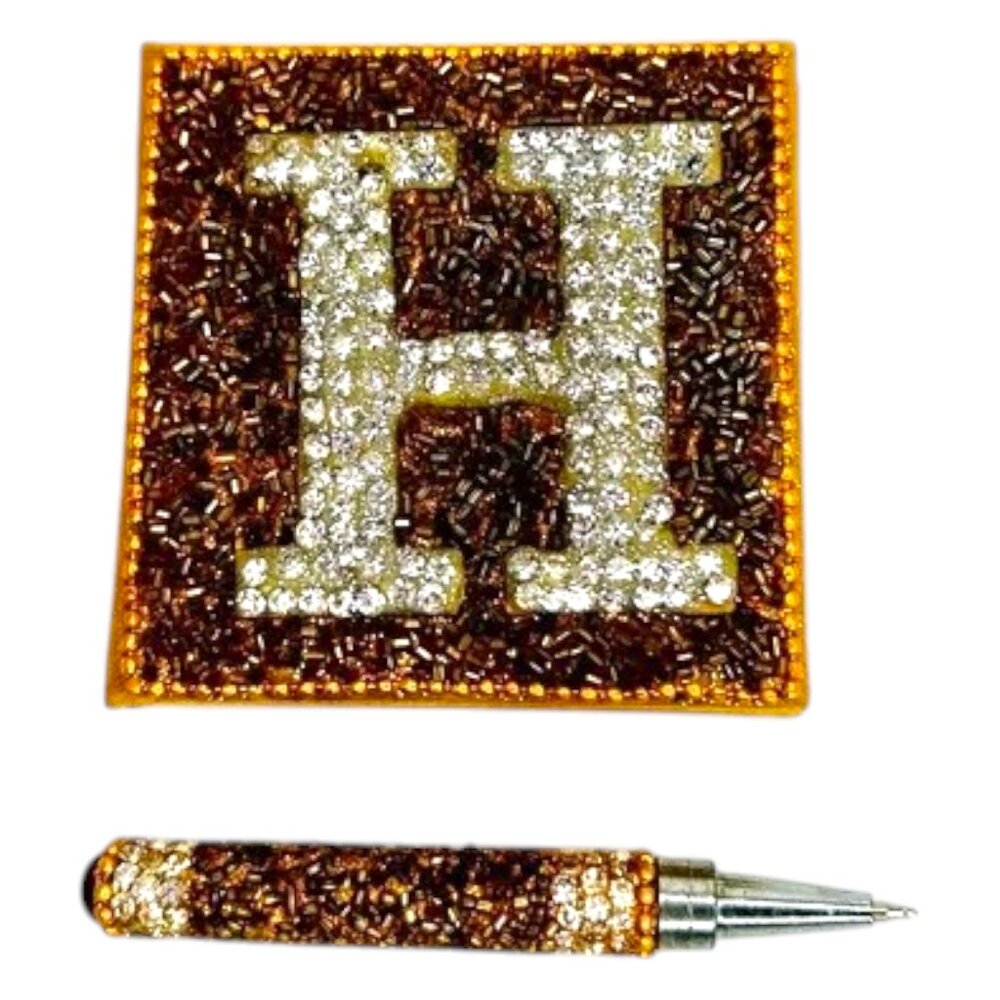 COLLECTIBLE NWOT‎ PIER 1 MINI Beaded NOTEBOOK AND PEN Monogram "H" BEADS SEQUINS